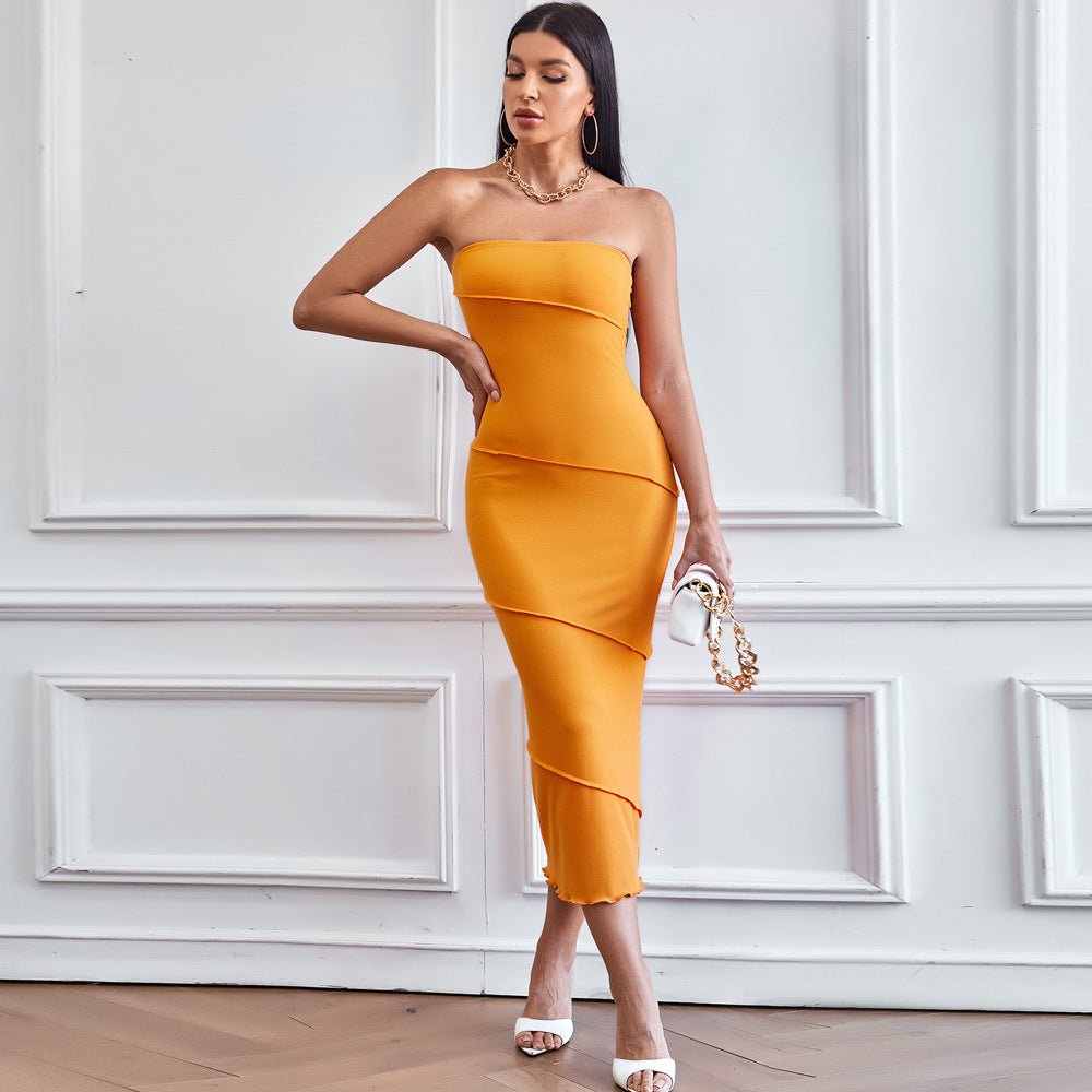 2025 spring and summer sxy tube top bodycon solid color dress beach long skirt dress