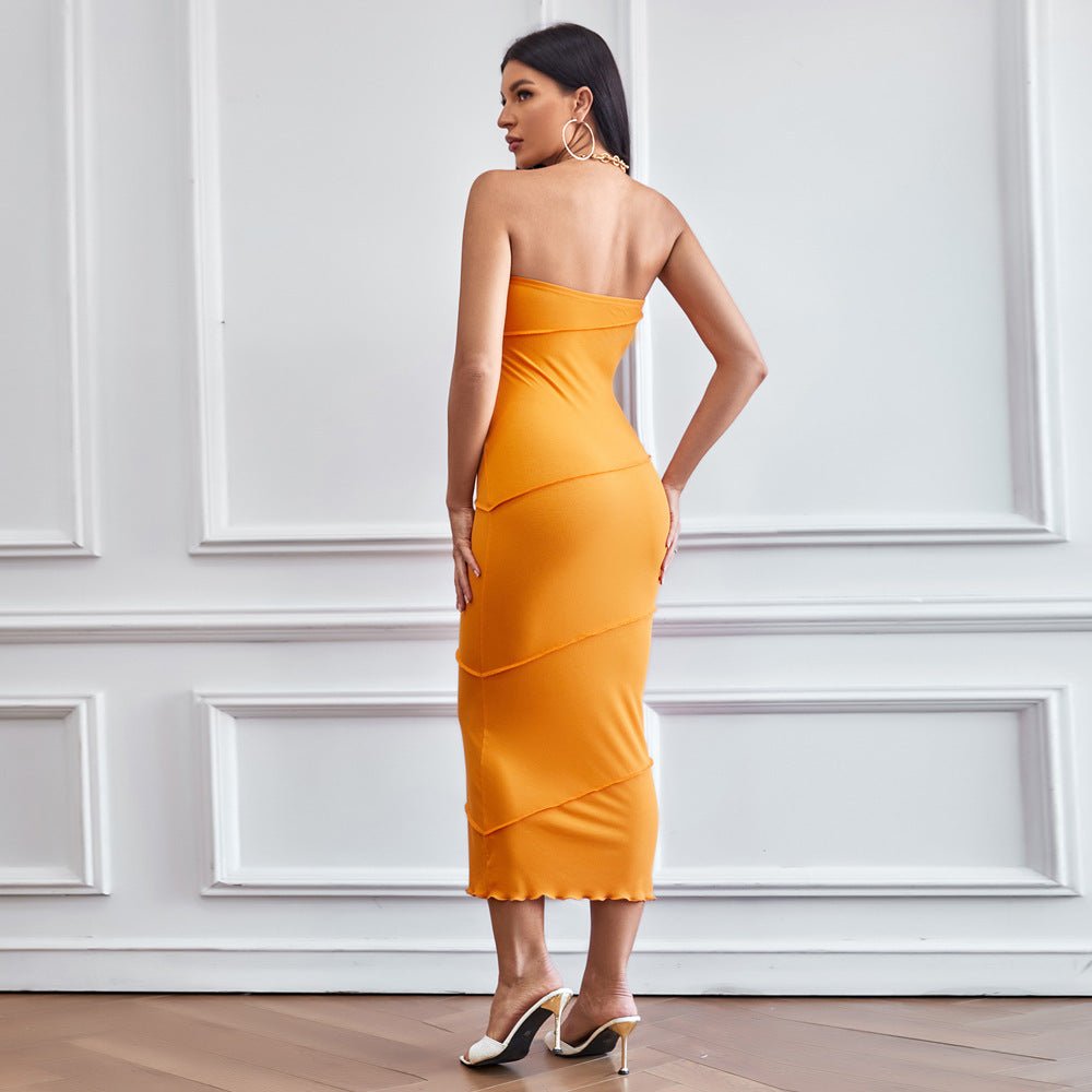 2025 spring and summer sxy tube top bodycon solid color dress beach long skirt dress