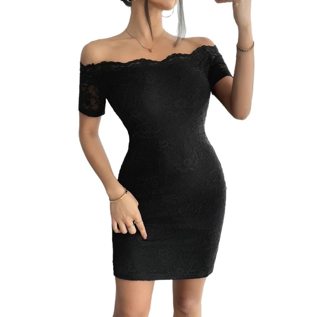 2025 summer new one-word collar off-shoulder slim-fitting and thin temperament elegant hip-wrapped dress women