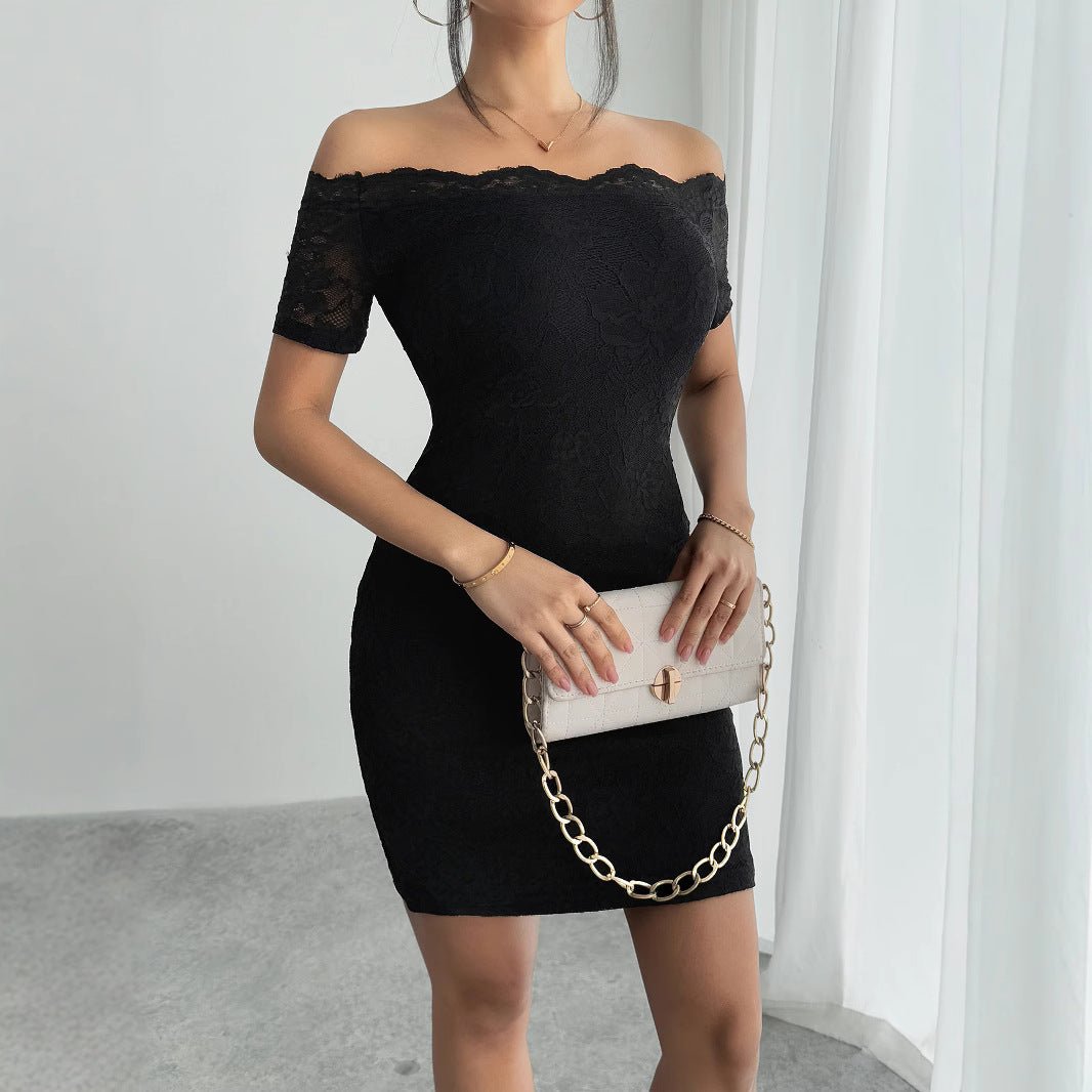 2025 summer new one-word collar off-shoulder slim-fitting and thin temperament elegant hip-wrapped dress women