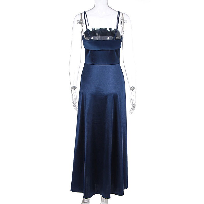 2025 summer new style sea blue deep noble and elegant sleeveless backless tube top dress