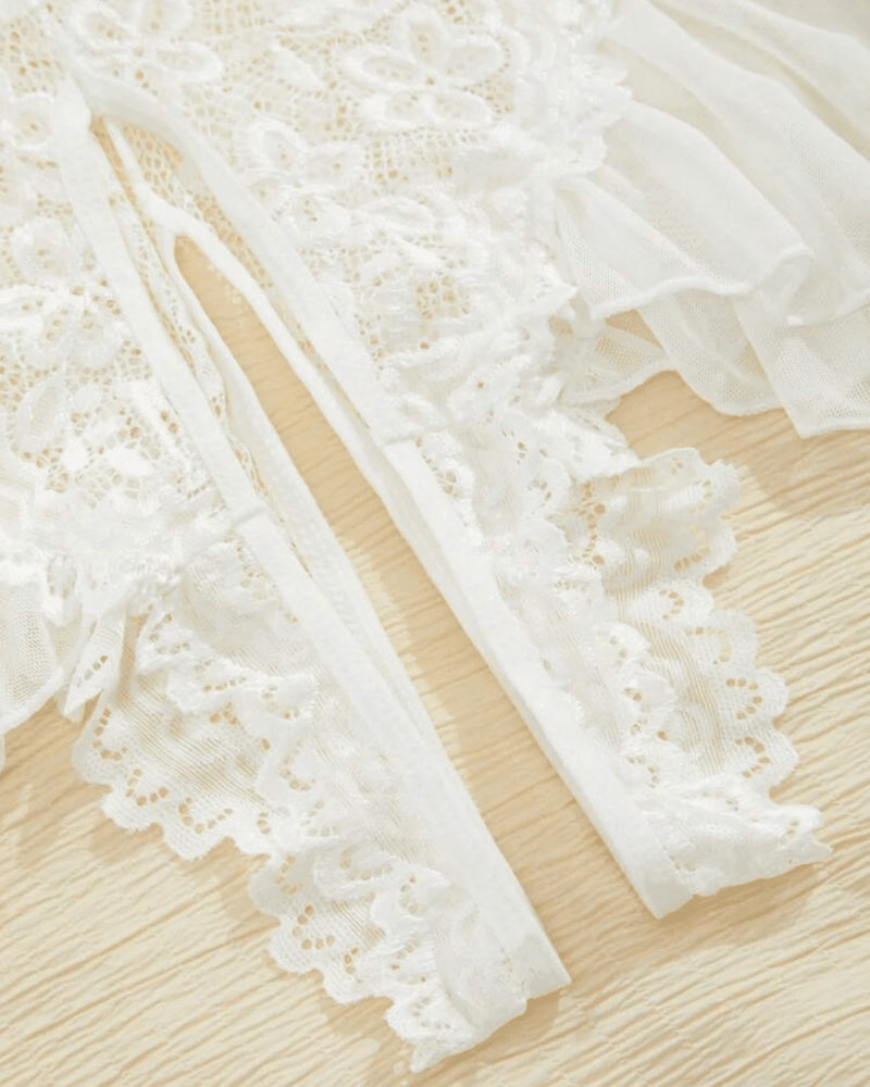 Sexy Hollow Lace See-through Suspenders Open Crotch One-piece Pajamas