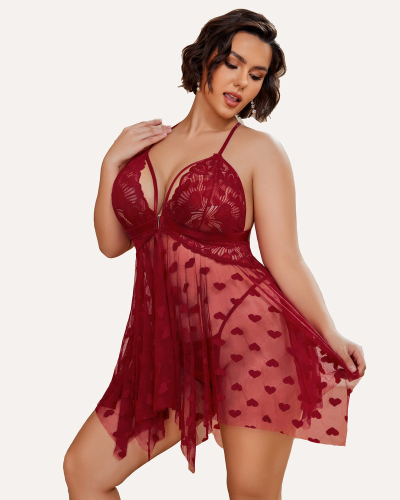 Plus Size Lace Front Slit Nightdress