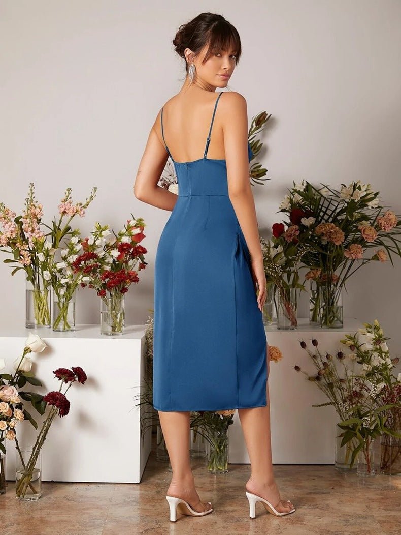 American satin sling slit party dress