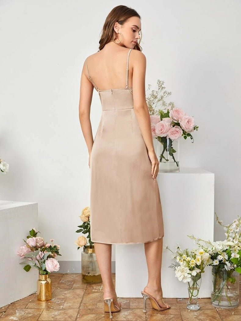 American satin sling slit party dress