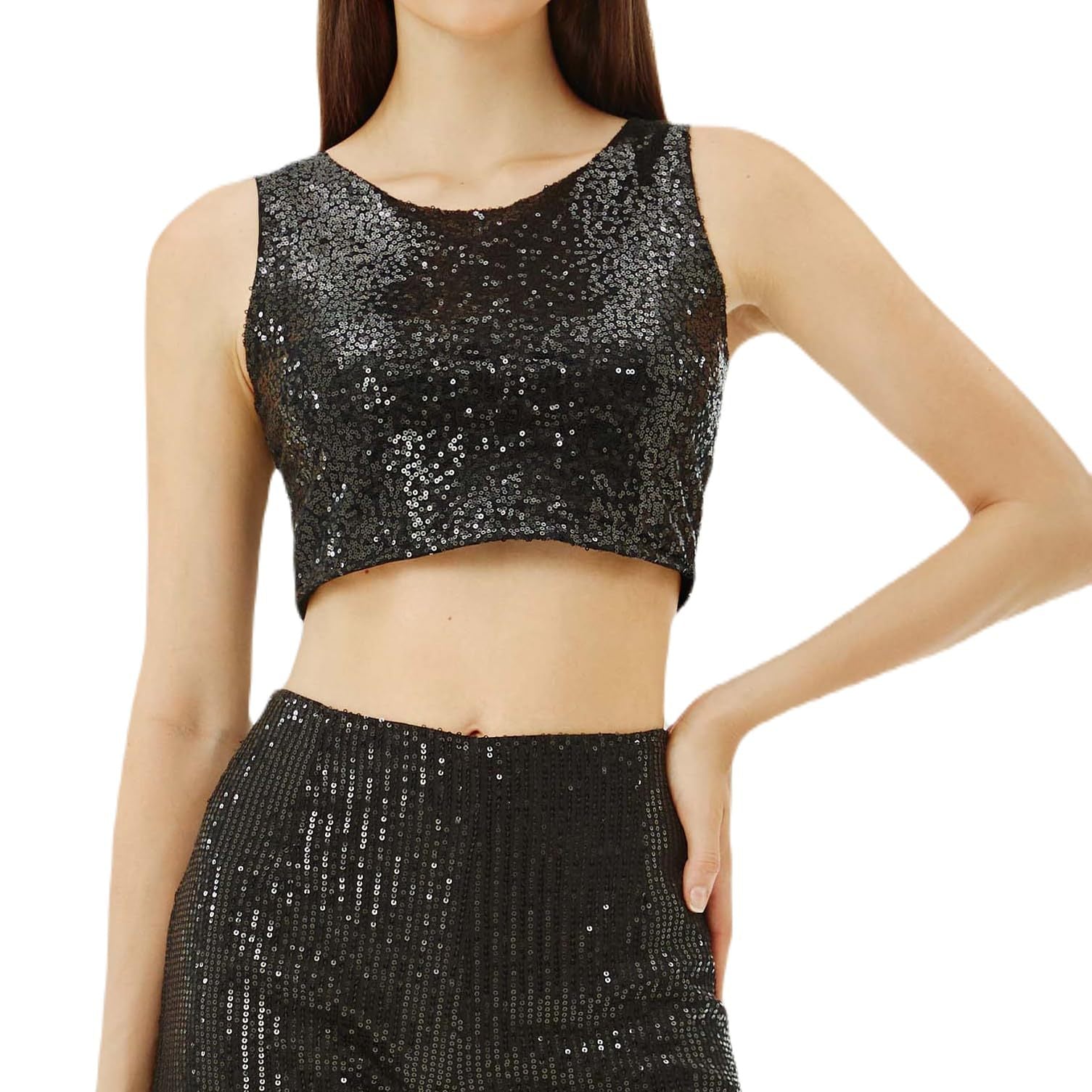 Casual Beaded Sequined Casual Zipper Tank Tight Vest
