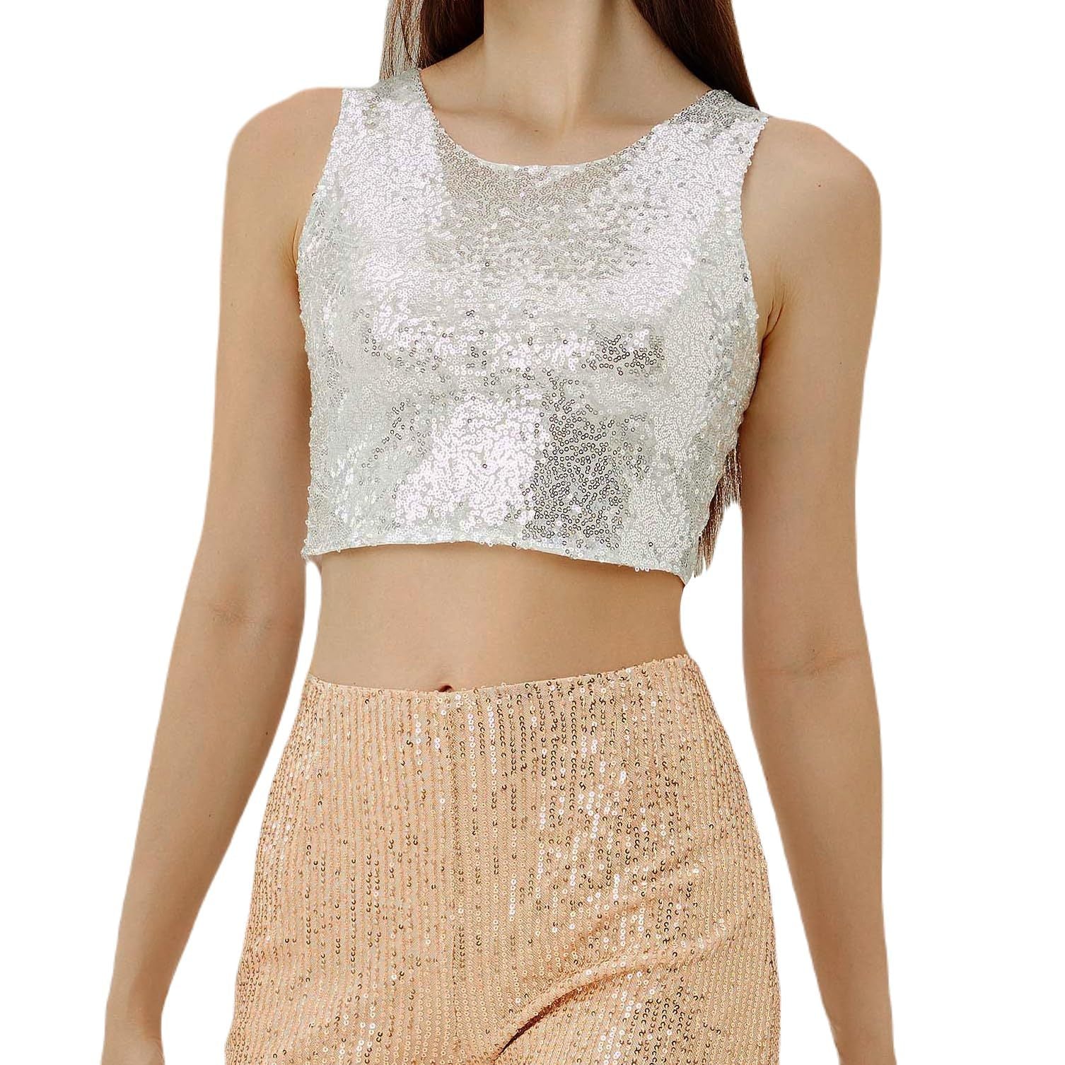 Casual Beaded Sequined Casual Zipper Tank Tight Vest