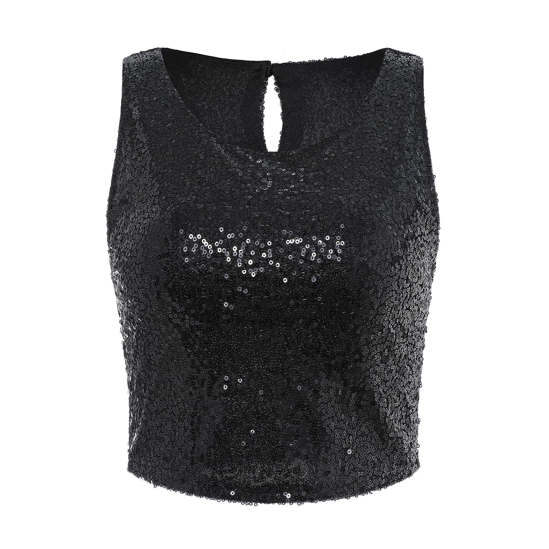 Casual Beaded Sequined Casual Zipper Tank Tight Vest