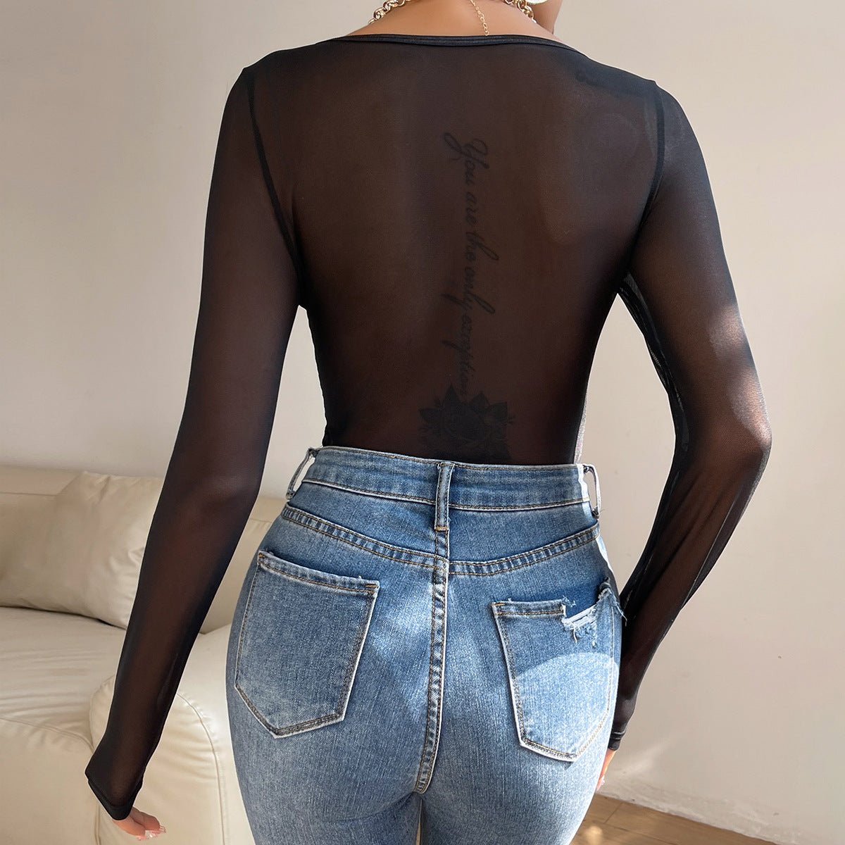 Lace low-cut versatile fashion street style bodysuit