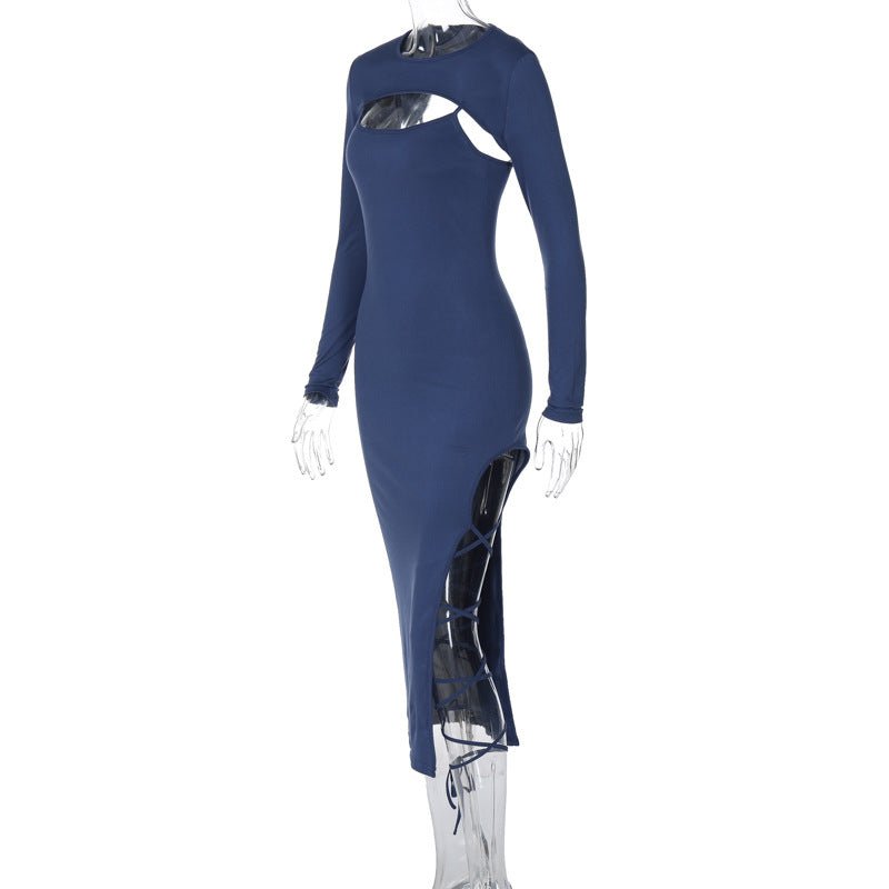 Long-sleeved shawl straps sxy sling slit bodycon dress