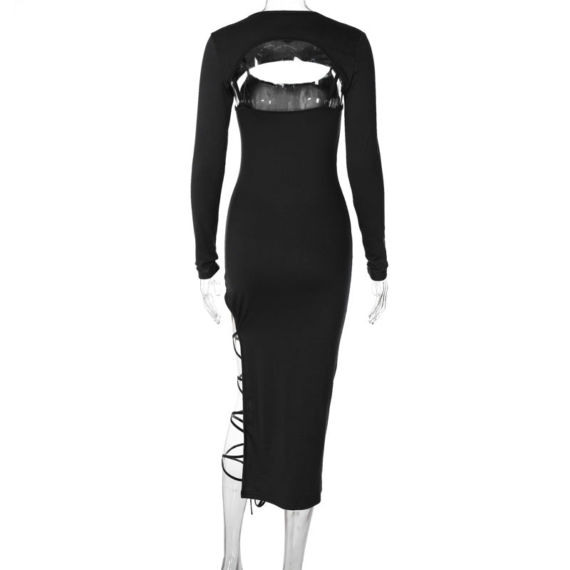 Long-sleeved shawl straps sxy sling slit bodycon dress