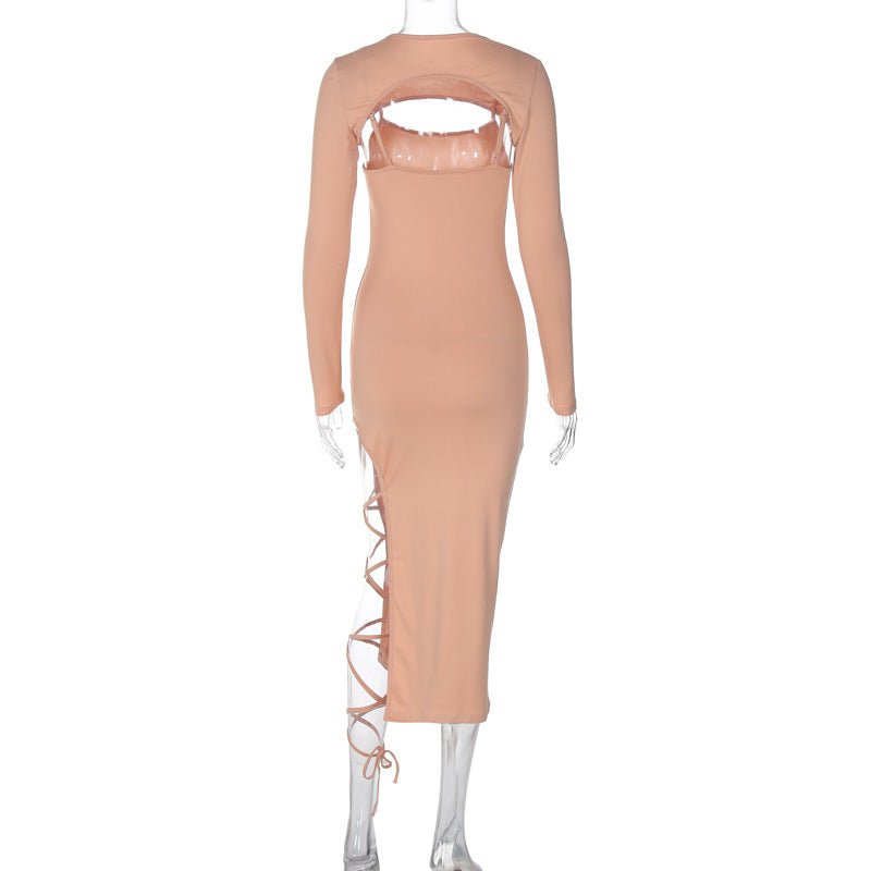 Long-sleeved shawl straps sxy sling slit bodycon dress