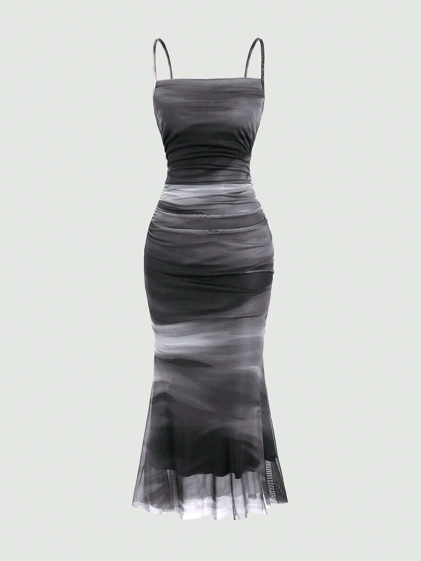 MOD Summer Tie Dye Ombre Mesh Pleated Empire Waist Mermaid Hem Cami Dress