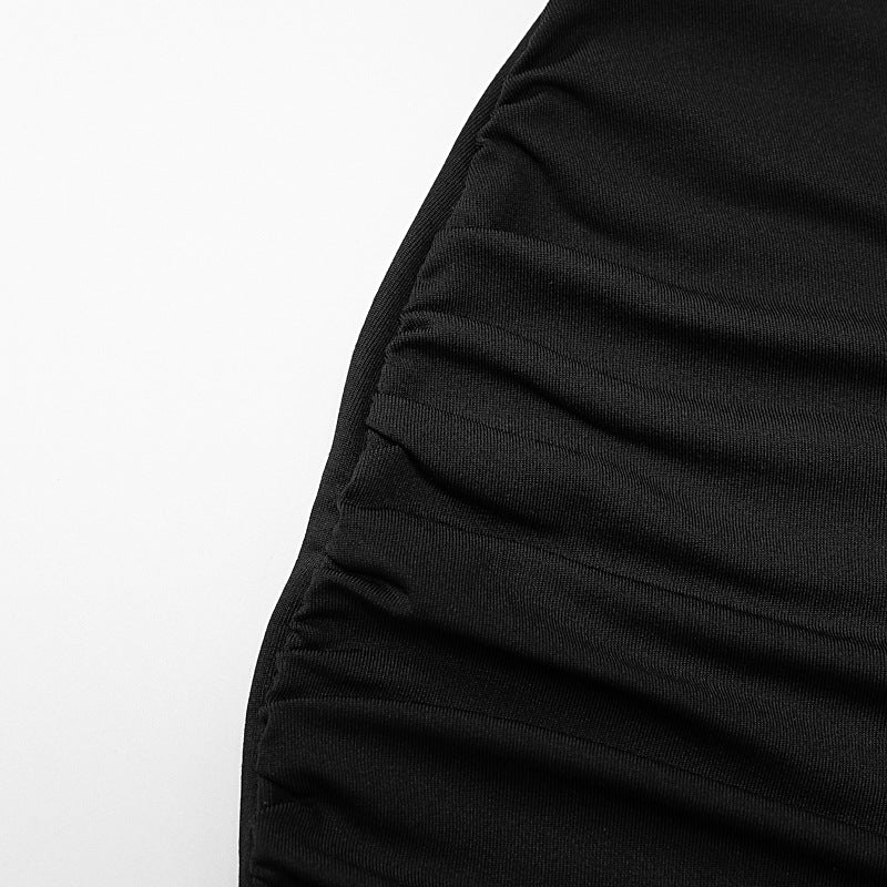 New style oblique shoulder solid color slit sleeveless party dress