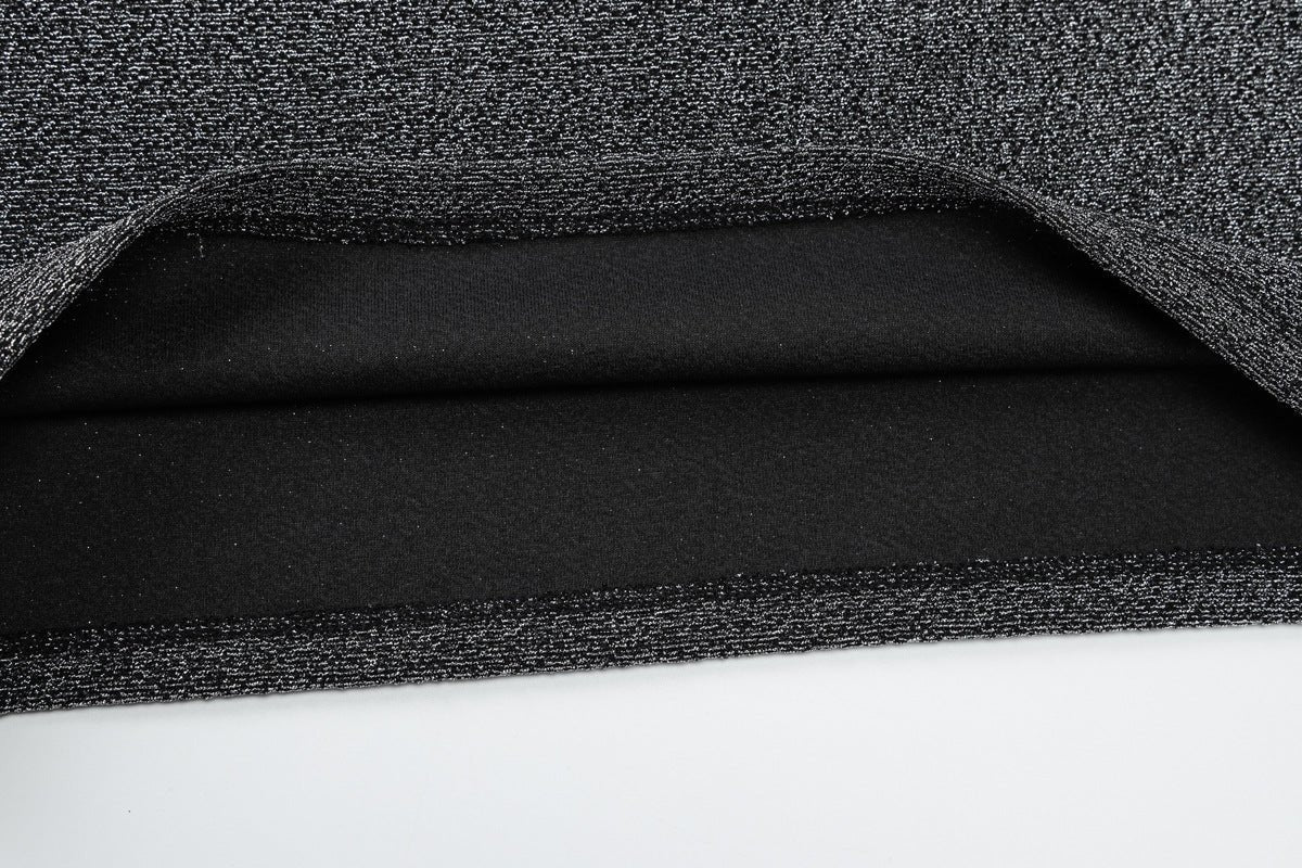 Oblique collar off-shoulder long sleeve composite bright silk fabric waist slimming bodycon dress