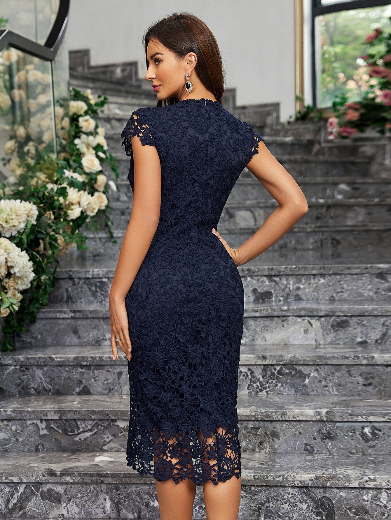 Pencil skirt sexy slim water volume lace hip bodycon dress