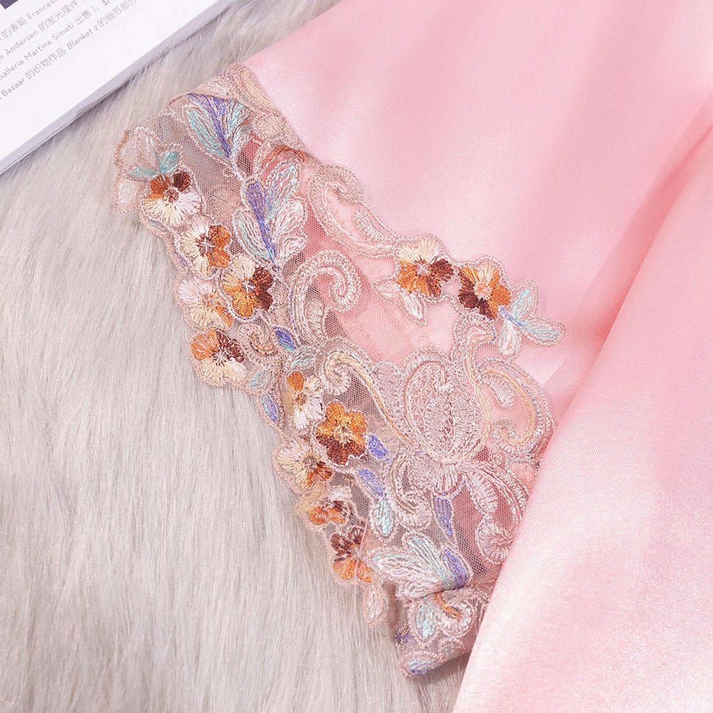 short-sleeved nightdress solid-color pajamas women's summer lace thin ice silk loungewear SQ22136