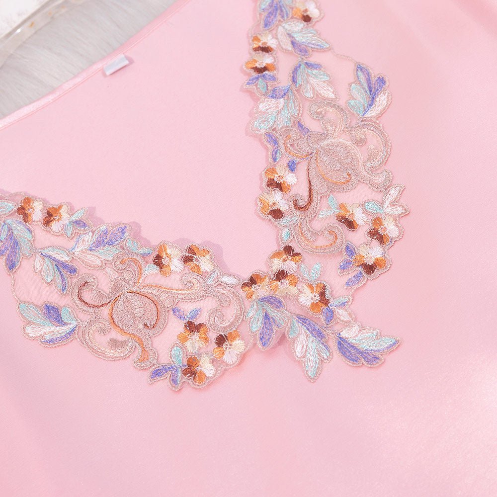 short-sleeved nightdress solid-color pajamas women's summer lace thin ice silk loungewear SQ22136