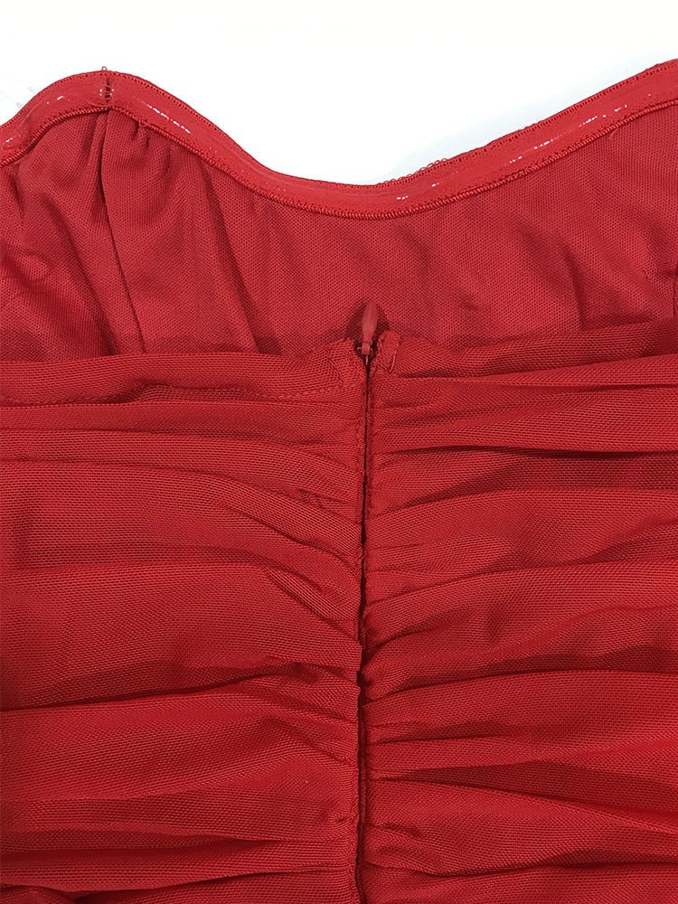 Women's evening dress banquet exclusive tube top pleated slim fishbone waist dress