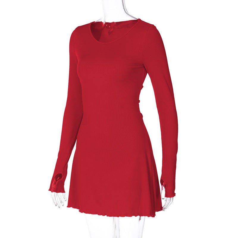 Women's new fashion simple solid color back strap waist dress