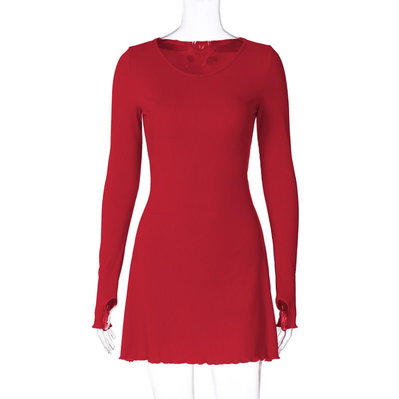 Women's new fashion simple solid color back strap waist dress