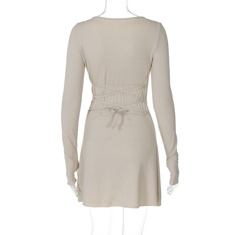 Women's new fashion simple solid color back strap waist dress