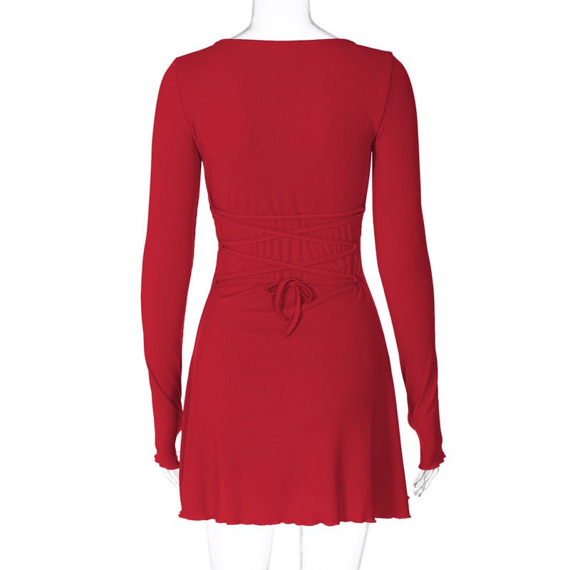 Women's new fashion simple solid color back strap waist dress