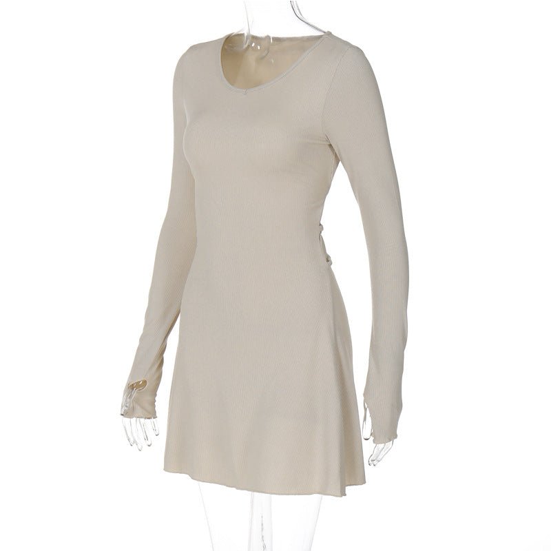 Women's new fashion simple solid color back strap waist dress