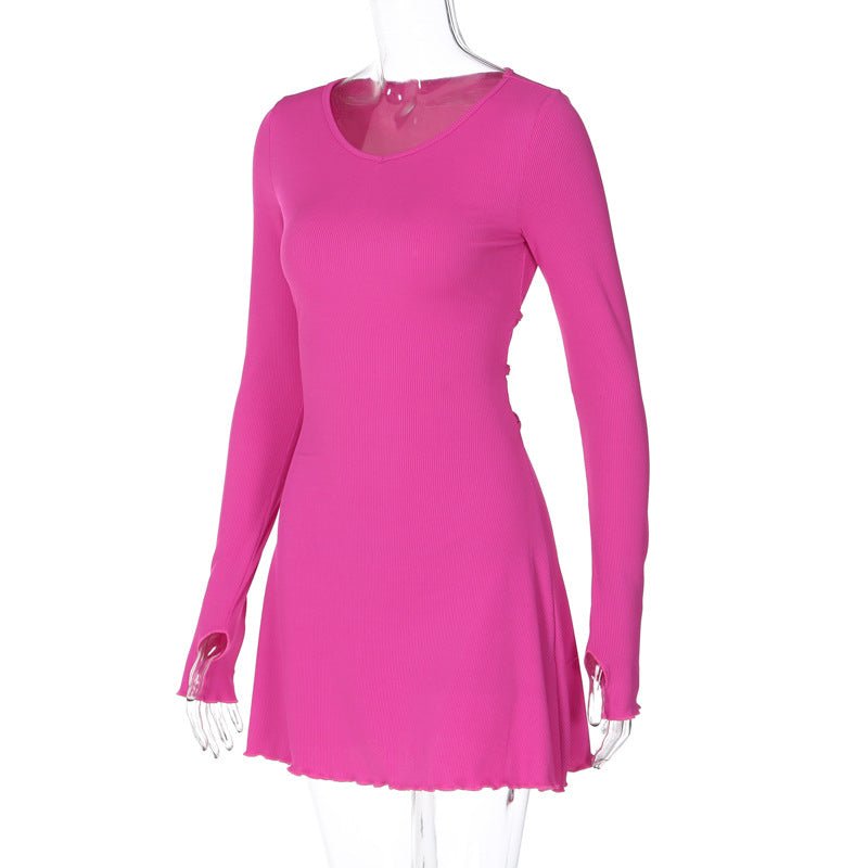 Women's new fashion simple solid color back strap waist dress