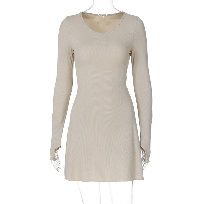 Women's new fashion simple solid color back strap waist dress