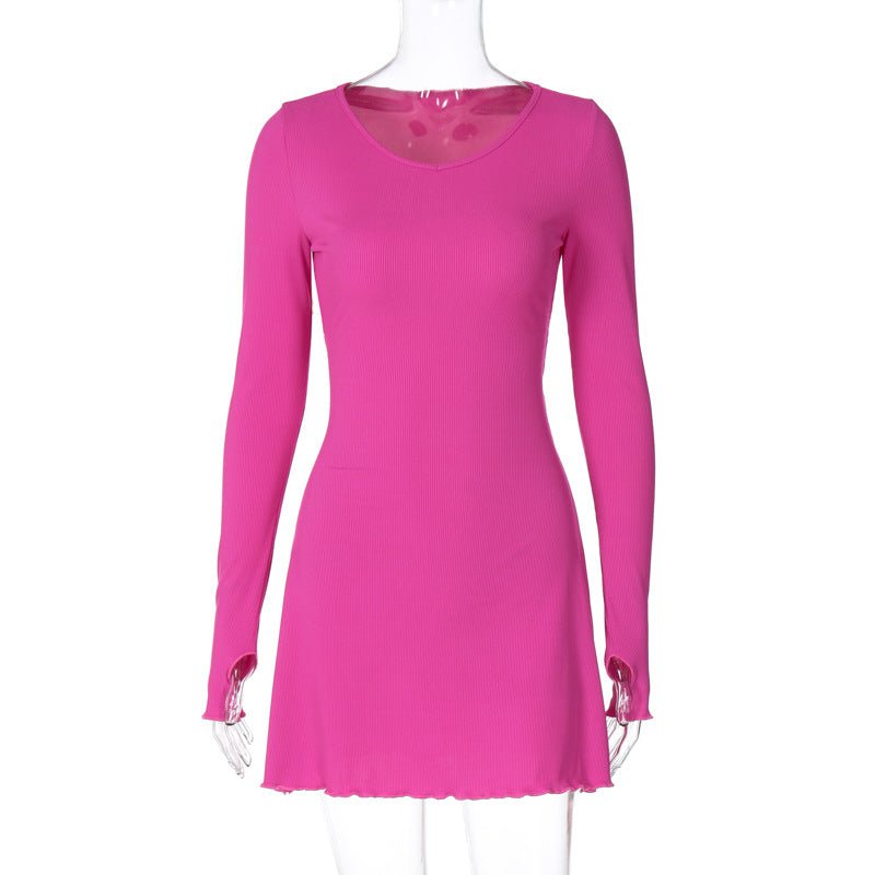 Women's new fashion simple solid color back strap waist dress