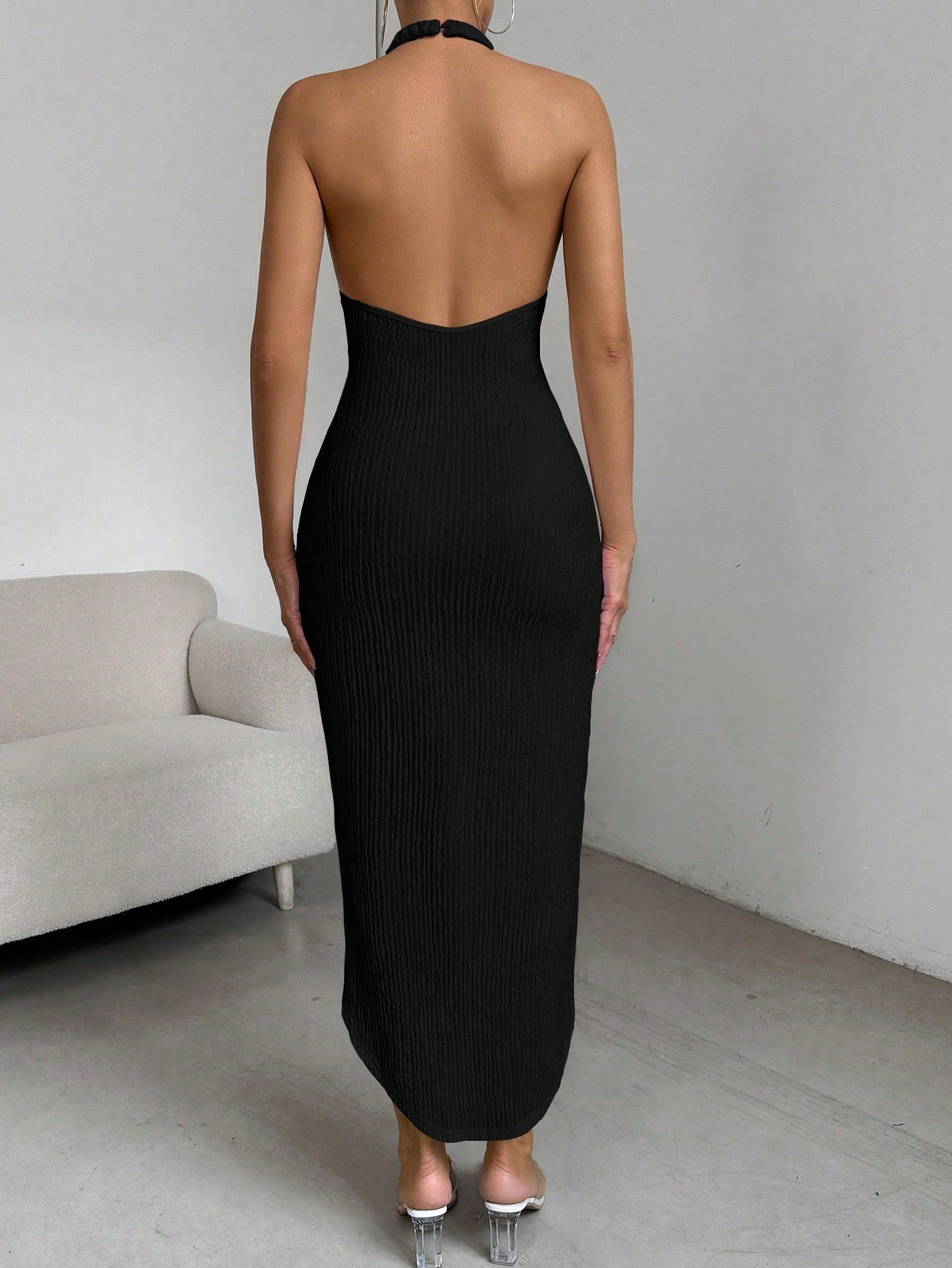 Women's Solid Color Simple Halter Neck Sleeveless Dress