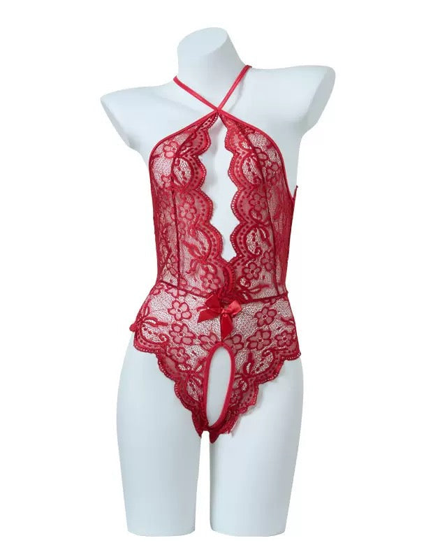 Sexy Lace Open Crotch Tights Pearl Backless Pajamas