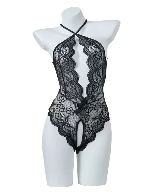 Sexy Lace Open Crotch Tights Pearl Backless Pajamas