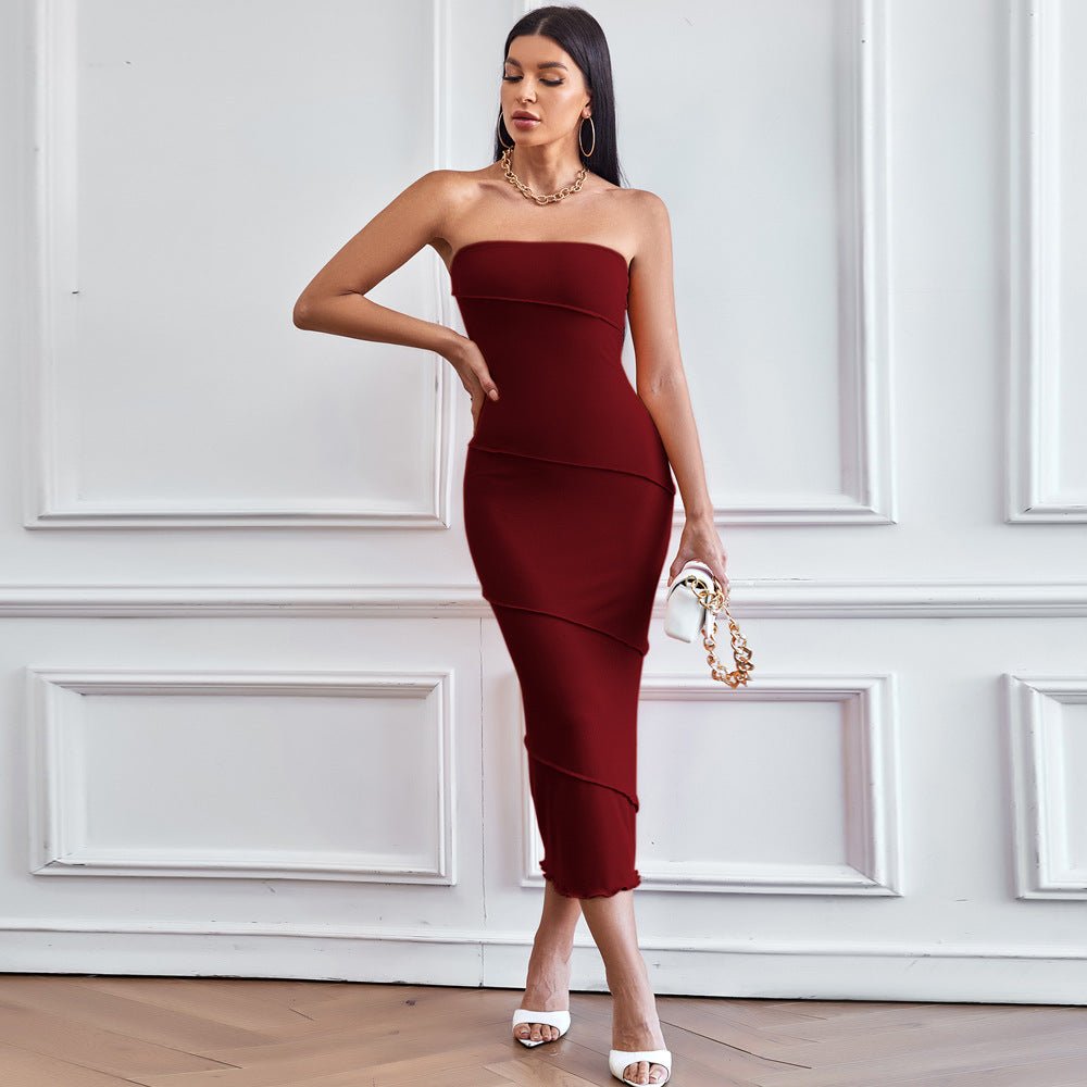 2025 spring and summer sxy tube top bodycon solid color dress beach long skirt dress
