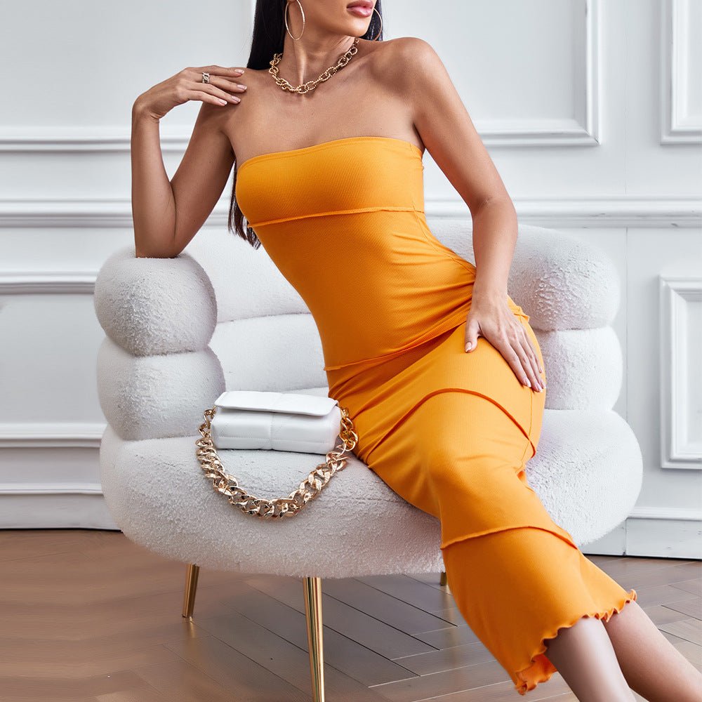 2025 spring and summer sxy tube top bodycon solid color dress beach long skirt dress