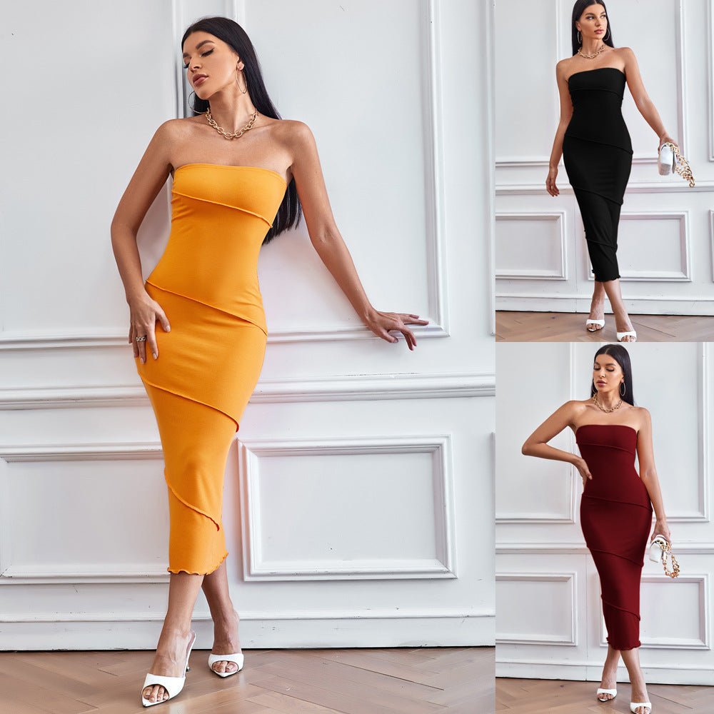 2025 spring and summer sxy tube top bodycon solid color dress beach long skirt dress