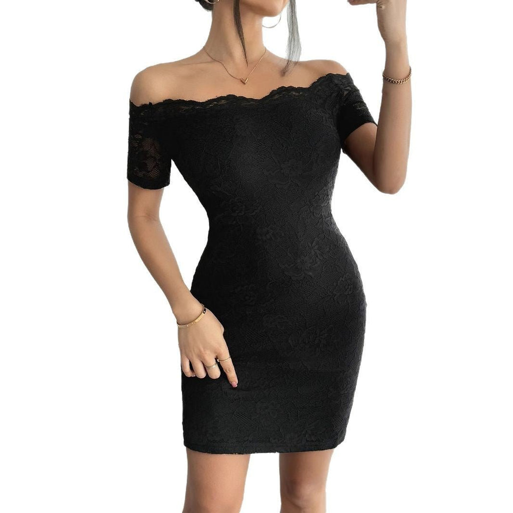 2025 summer new one-word collar off-shoulder slim-fitting and thin temperament elegant hip-wrapped dress women