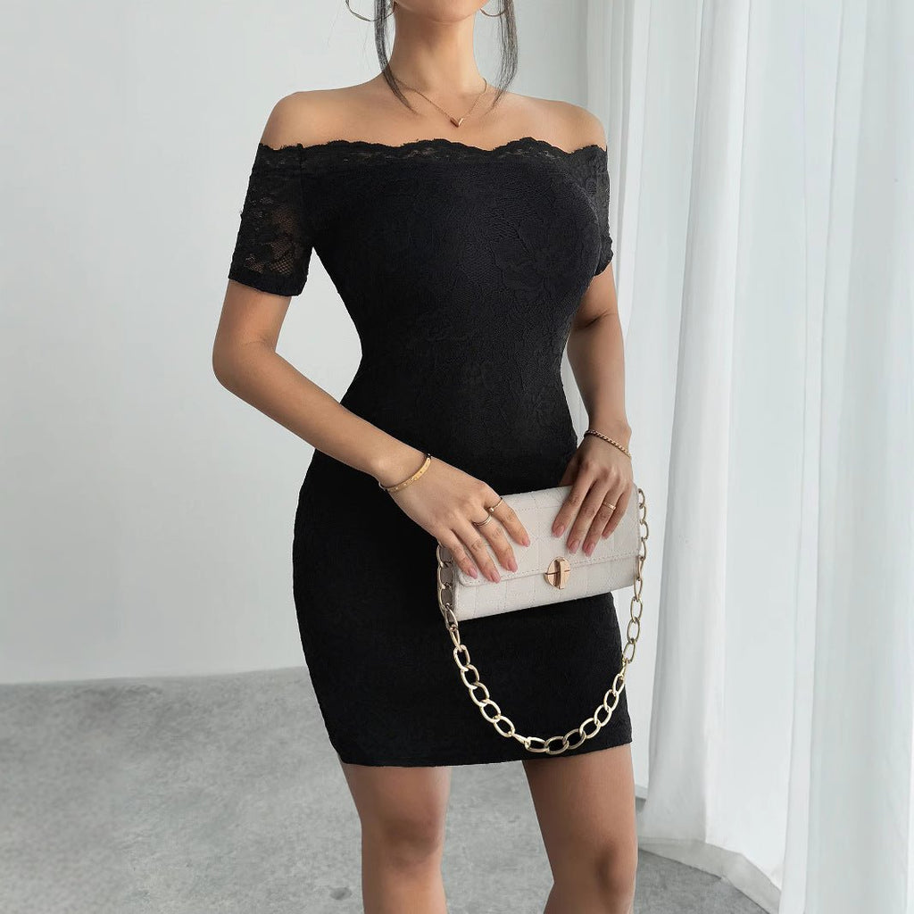2025 summer new one-word collar off-shoulder slim-fitting and thin temperament elegant hip-wrapped dress women