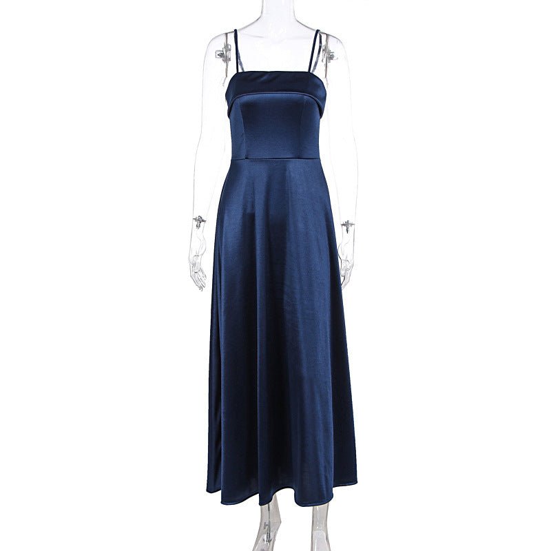 2025 summer new style sea blue deep noble and elegant sleeveless backless tube top dress