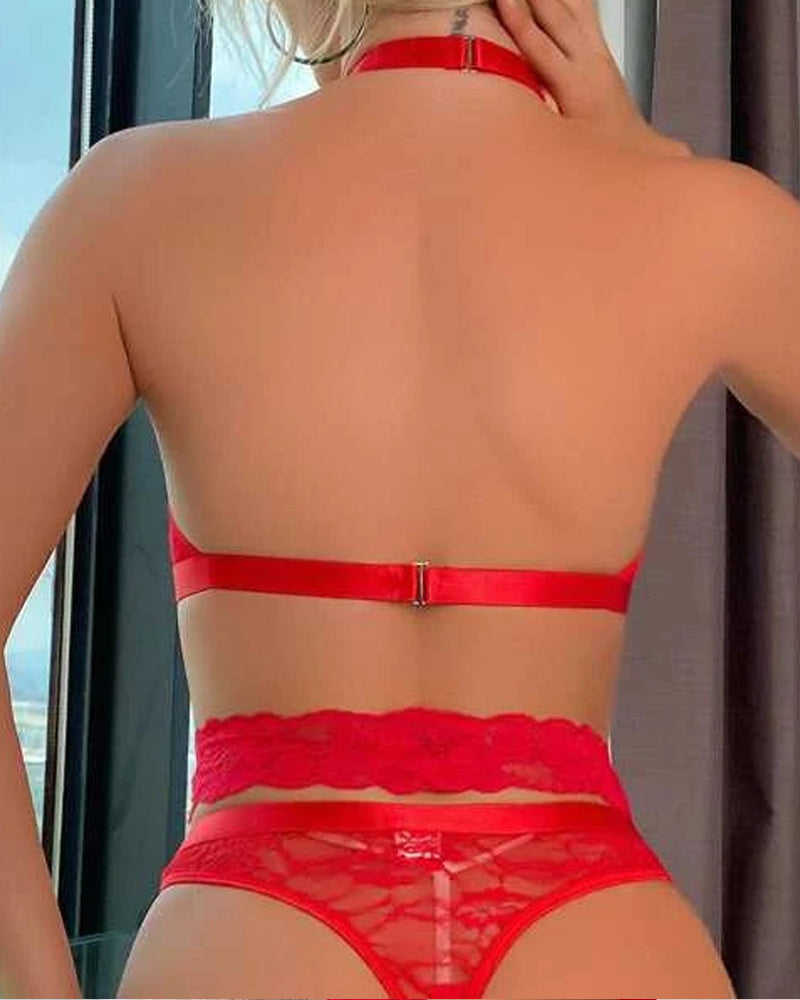 Sexy Lace With Diamond Chain and Heart-Shaped Decorative Buckle Pajama