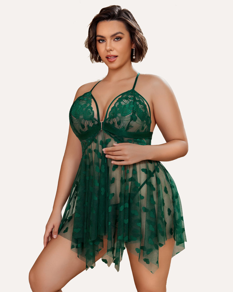 Plus Size Lace Front Slit Nightdress