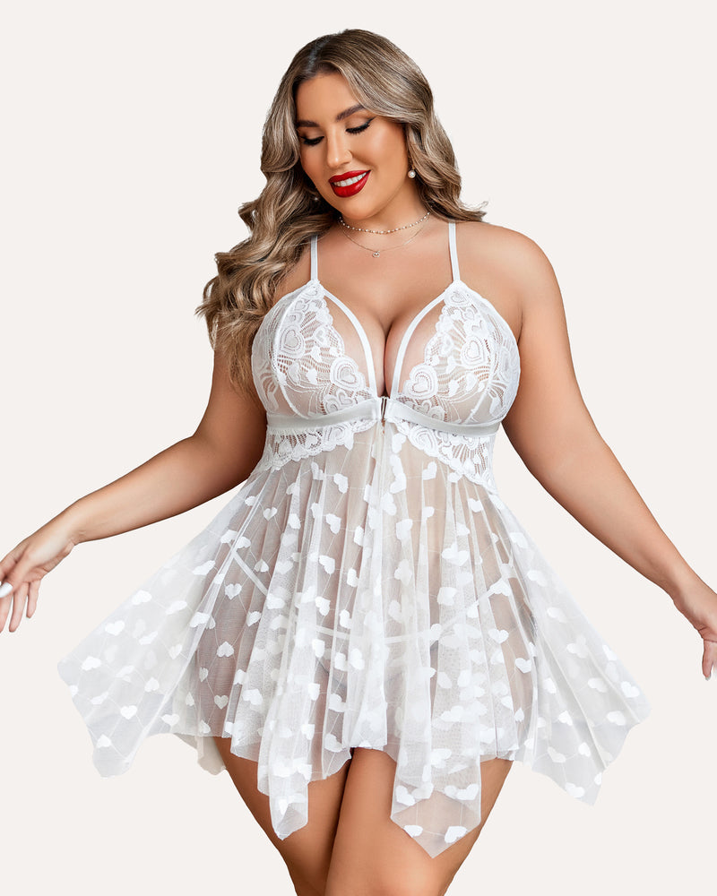 Plus Size Lace Front Slit Nightdress