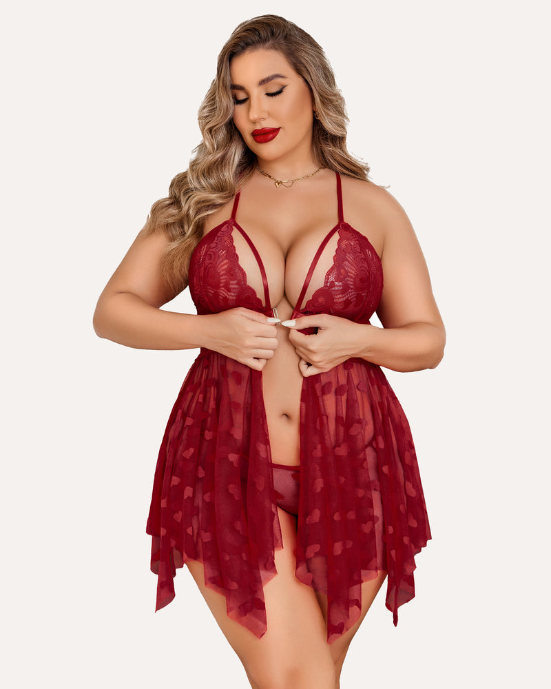 Plus Size Lace Front Slit Nightdress