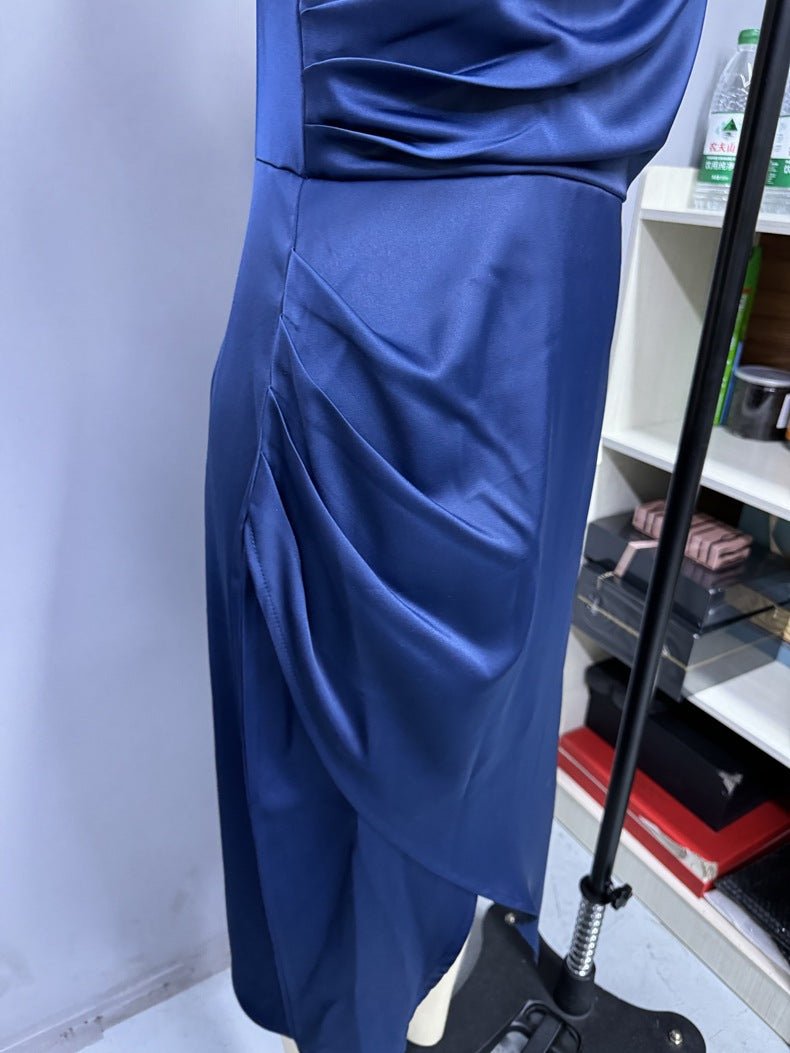 American satin sling slit party dress