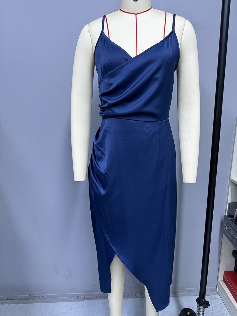 American satin sling slit party dress