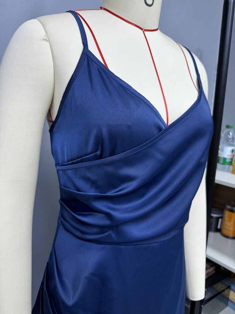 American satin sling slit party dress