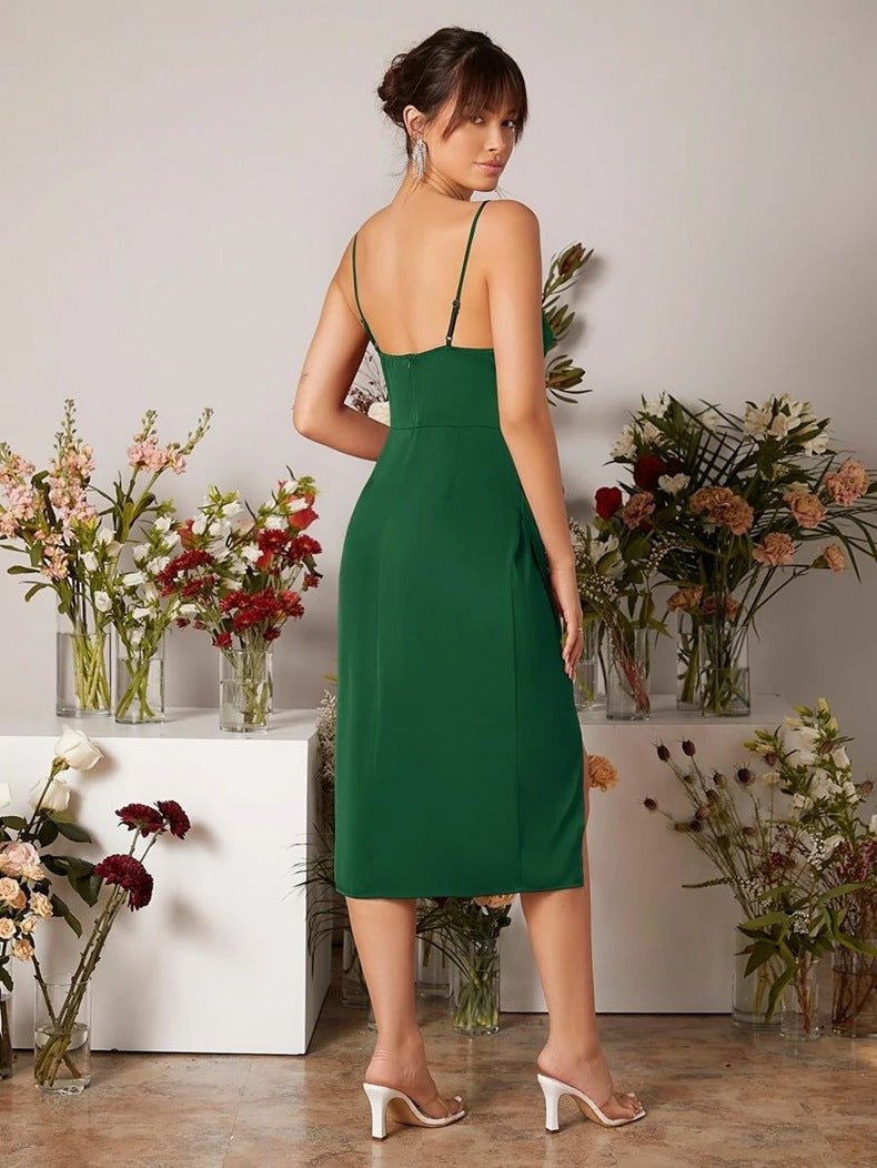 American satin sling slit party dress