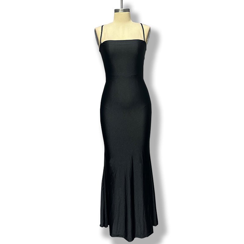 American spring new long dress backless lace-up chest wrap dress