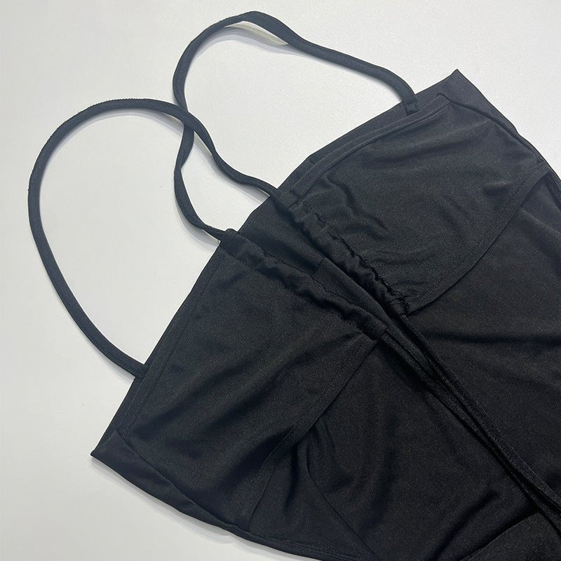 American spring new long dress backless lace-up chest wrap dress